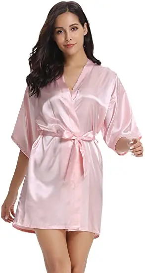 New Silk Kimono Robe Bathrobe Women Silk Bridesmaid Robes Sexy Navy Blue Robes Satin Robe Ladies Dressing Gowns