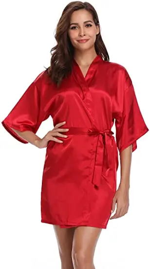 New Silk Kimono Robe Bathrobe Women Silk Bridesmaid Robes Sexy Navy Blue Robes Satin Robe Ladies Dressing Gowns