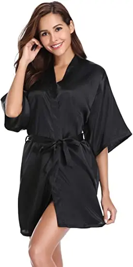 New Silk Kimono Robe Bathrobe Women Silk Bridesmaid Robes Sexy Navy Blue Robes Satin Robe Ladies Dressing Gowns