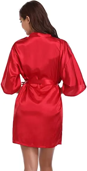 New Silk Kimono Robe Bathrobe Women Silk Bridesmaid Robes Sexy Navy Blue Robes Satin Robe Ladies Dressing Gowns