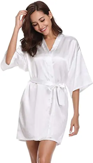 New Silk Kimono Robe Bathrobe Women Silk Bridesmaid Robes Sexy Navy Blue Robes Satin Robe Ladies Dressing Gowns