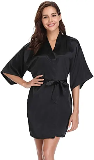 New Silk Kimono Robe Bathrobe Women Silk Bridesmaid Robes Sexy Navy Blue Robes Satin Robe Ladies Dressing Gowns