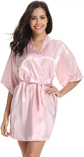 New Silk Kimono Robe Bathrobe Women Silk Bridesmaid Robes Sexy Navy Blue Robes Satin Robe Ladies Dressing Gowns