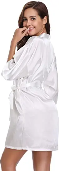 New Silk Kimono Robe Bathrobe Women Silk Bridesmaid Robes Sexy Navy Blue Robes Satin Robe Ladies Dressing Gowns