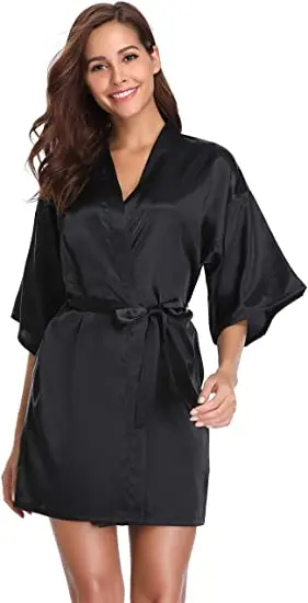 New Silk Kimono Robe Bathrobe Women Silk Bridesmaid Robes Sexy Navy Blue Robes Satin Robe Ladies Dressing Gowns