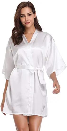 New Silk Kimono Robe Bathrobe Women Silk Bridesmaid Robes Sexy Navy Blue Robes Satin Robe Ladies Dressing Gowns