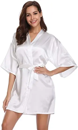New Silk Kimono Robe Bathrobe Women Silk Bridesmaid Robes Sexy Navy Blue Robes Satin Robe Ladies Dressing Gowns