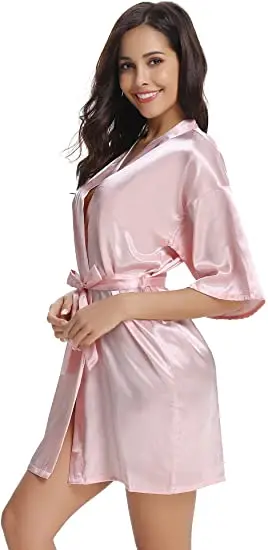 New Silk Kimono Robe Bathrobe Women Silk Bridesmaid Robes Sexy Navy Blue Robes Satin Robe Ladies Dressing Gowns