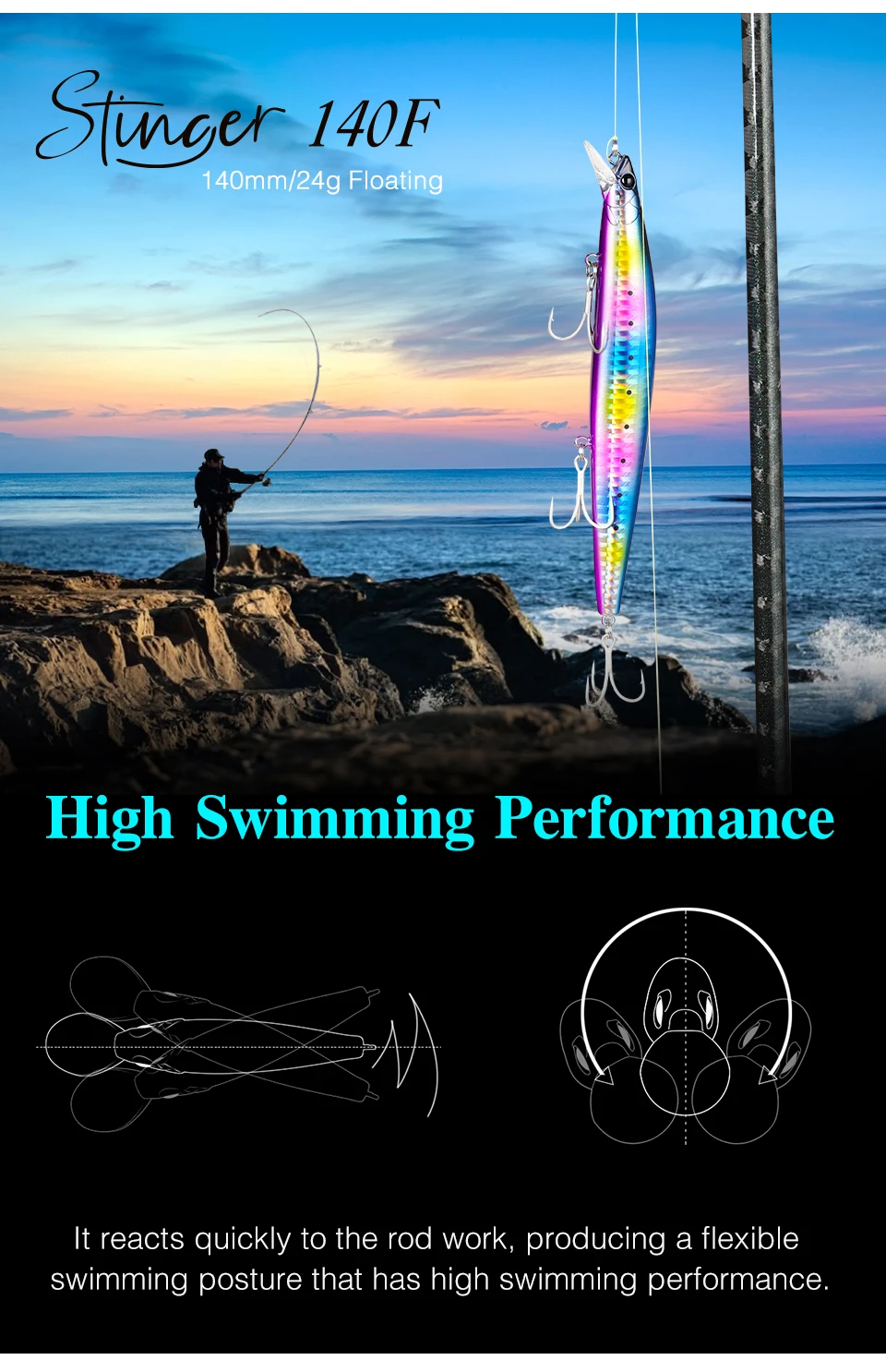 TSURINOYA 140F Ultra-long Casting Floating Minnow STINGER 140mm 24g Artificial Large Hard Bait Weight Sea Fishing Lure