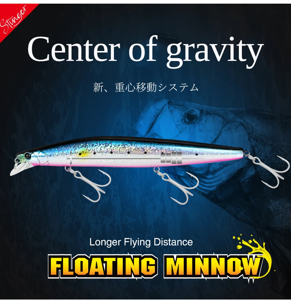TSURINOYA 140F Ultra-long Casting Floating Minnow STINGER 140mm 24g Artificial Large Hard Bait Weight Sea Fishing Lure