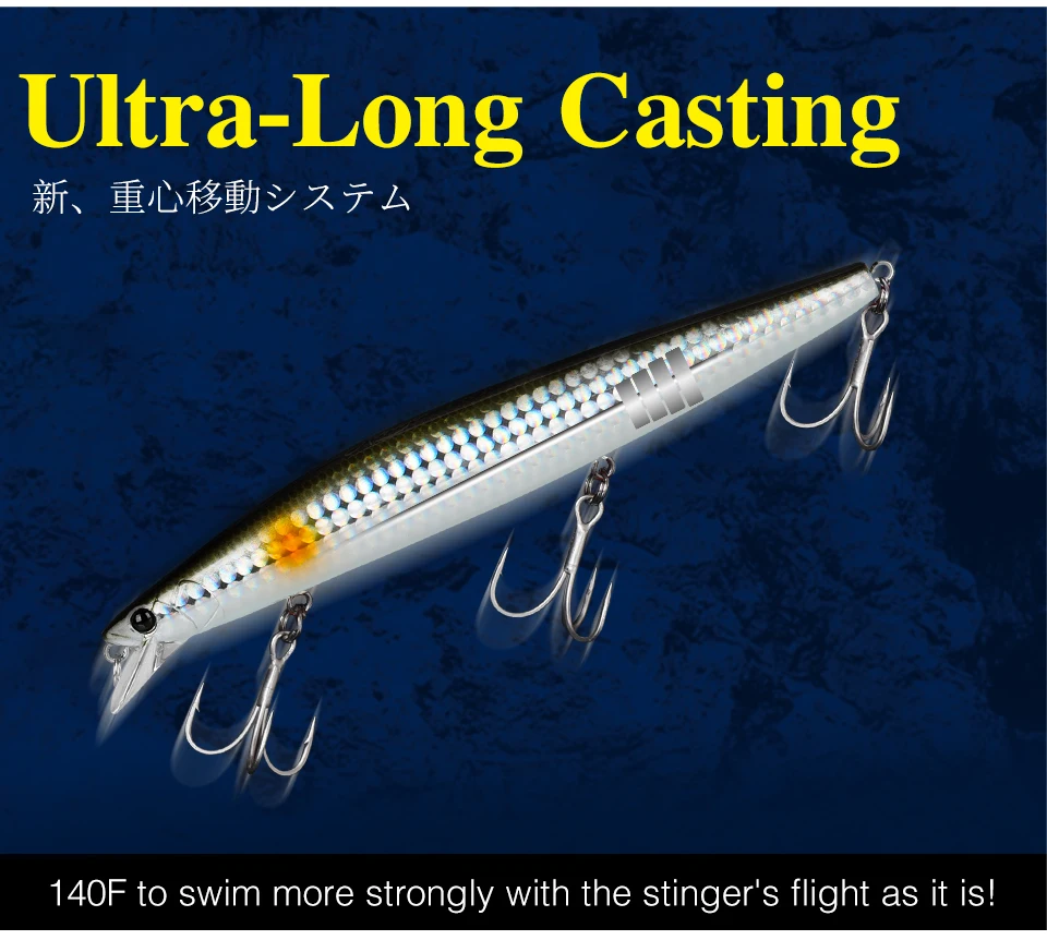 TSURINOYA 140F Ultra-long Casting Floating Minnow STINGER 140mm 24g Artificial Large Hard Bait Weight Sea Fishing Lure