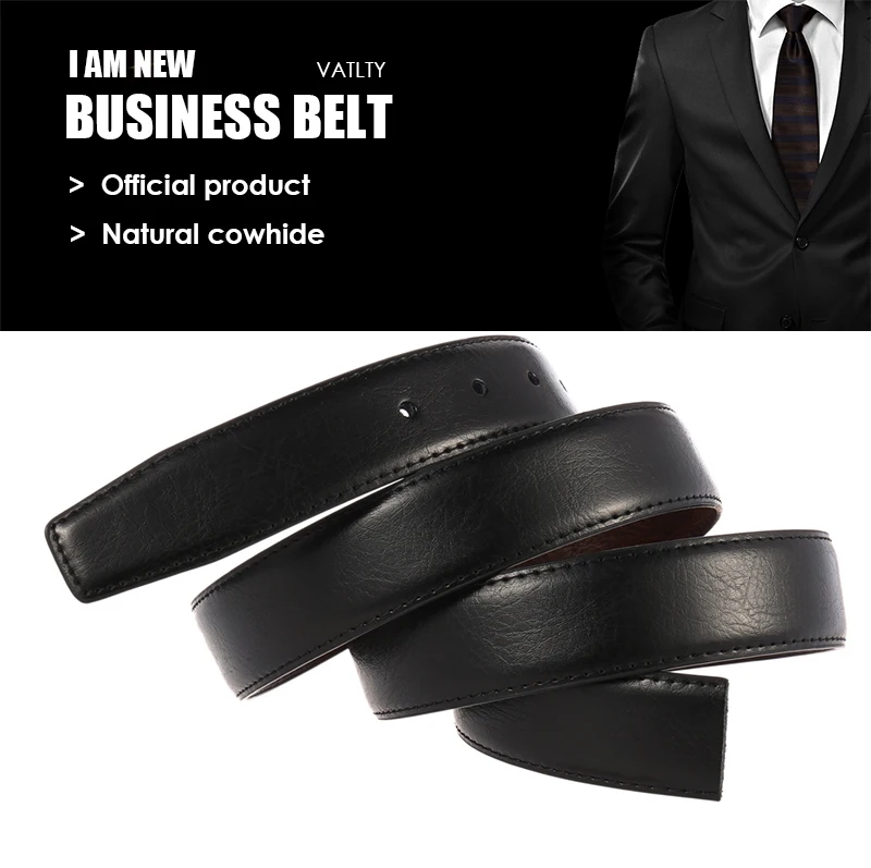VATLTY 3.3cm Real Leather Belt Men High-quality Natural Cowhide Black Belt Without Buckle No Interlayer Business Belt Male
