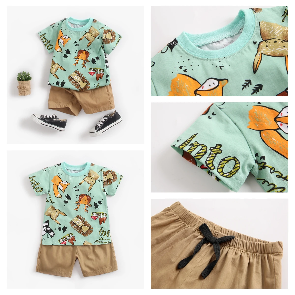 Sanlutoz Cartoon Boys Clothing Sets Summer Short Sleeve Cotton Baby Tops + Baby Shorts 2Pcs Casual