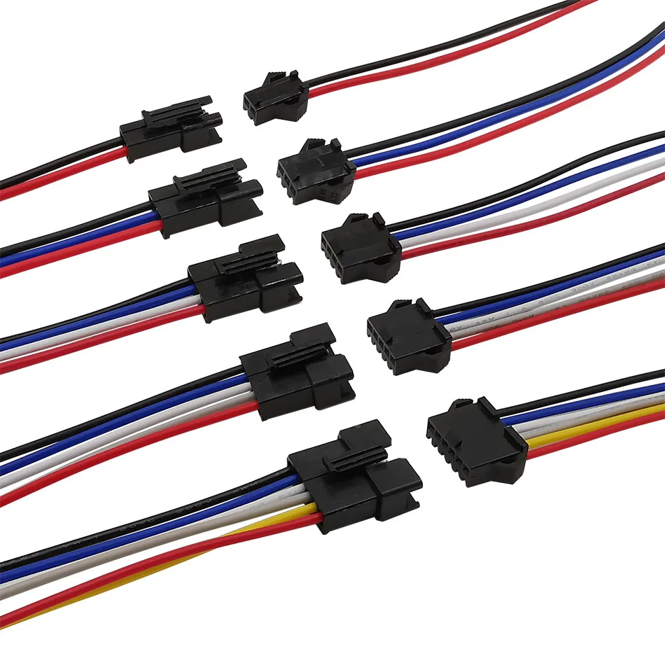 5Pairs JST SM 2P 3P 4P 5P 6 Pin Male Female Plug Socket Wire Cable Connector LED Strip DC Power Cable Lenght 10/15/20cm