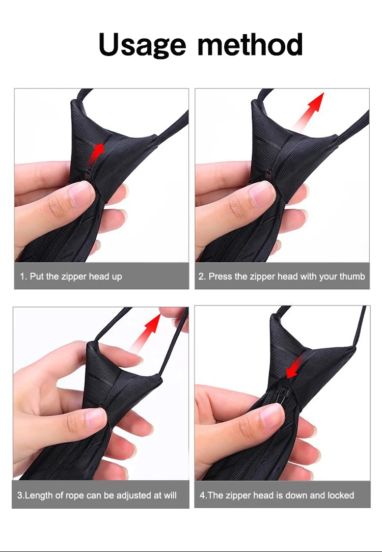 Ties For Men Black Tie Zipper Pre-tied Bow Tie Women's Green Navy Blue Red Neckties Classic 8cm Neck For Men Shirt Cravat Zipper