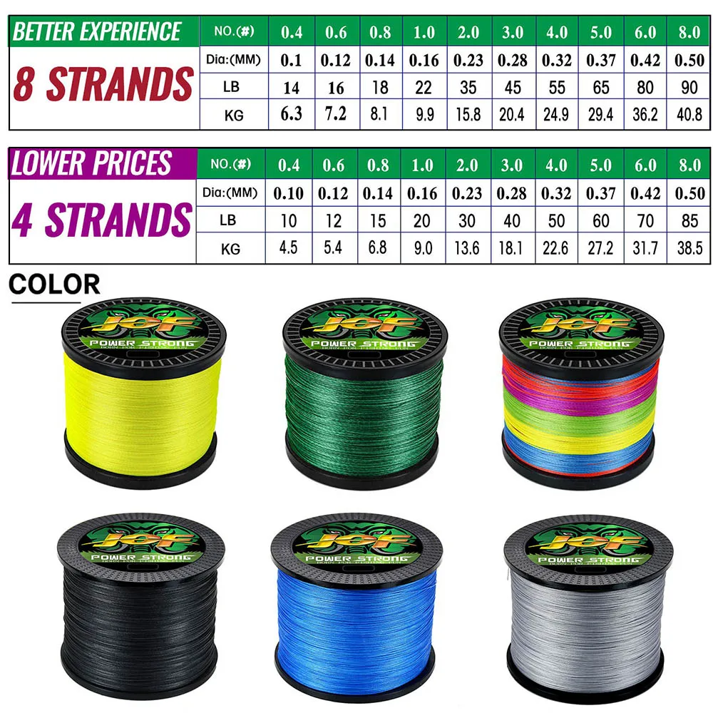 JOF Braided Fishing Line Multifilament Carp Fly 4/8 Strand 300M 500M 1000M Multicolor Japan Spinning Extreme PE Strong Weave