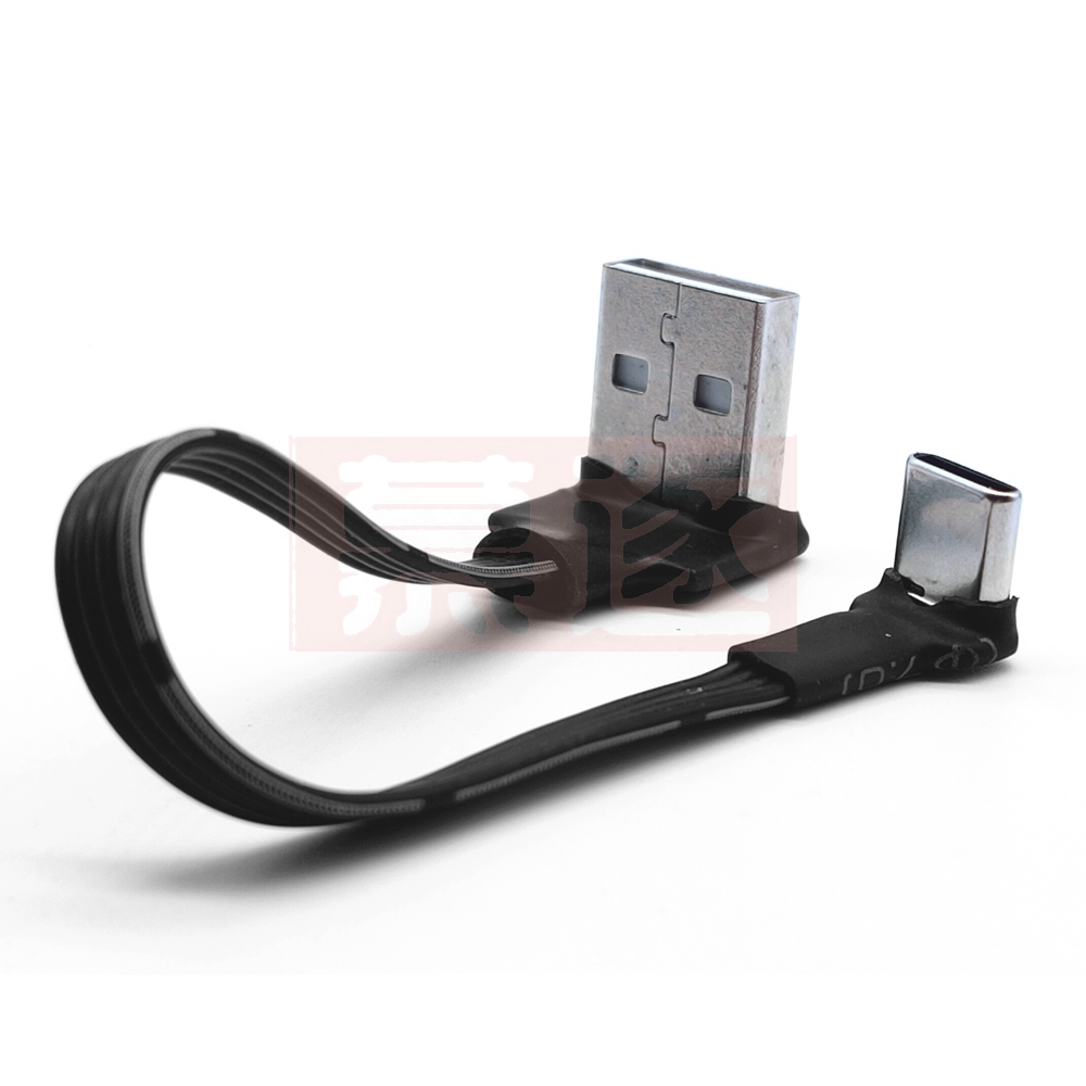 5cm-1m flat USB elbow to type-C male charging data cable version 2.0 connector elbow left and right right angle flexible cable
