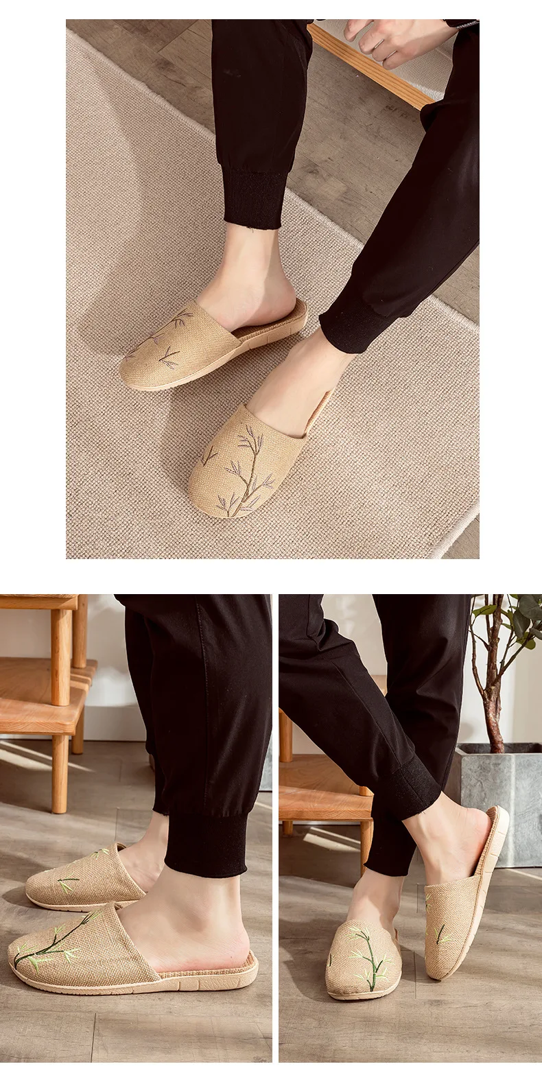Linen Slippers Female Summer Male Couple Home Embroidered Non-Slip Soft Bottom Indoor Home Use Cotton And Linen Floor Slippers