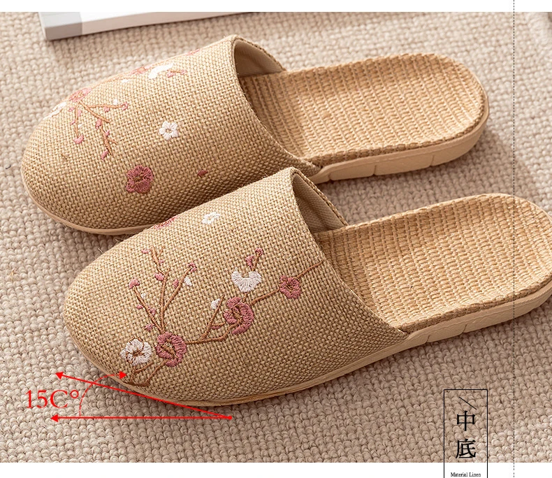 Linen Slippers Female Summer Male Couple Home Embroidered Non-Slip Soft Bottom Indoor Home Use Cotton And Linen Floor Slippers
