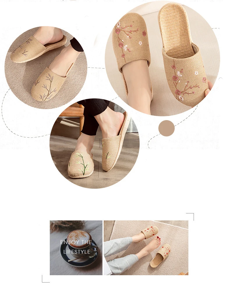 Linen Slippers Female Summer Male Couple Home Embroidered Non-Slip Soft Bottom Indoor Home Use Cotton And Linen Floor Slippers