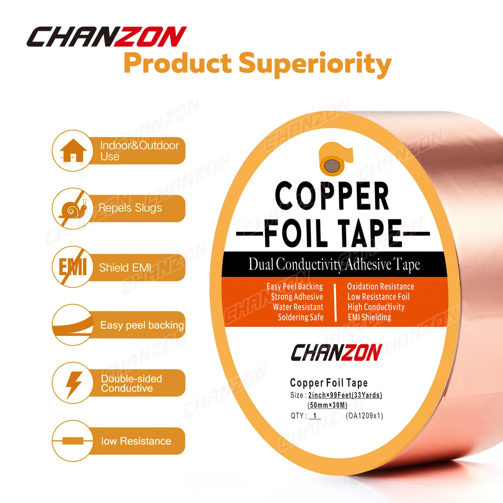 5mm 6mm 10mm 25mm Copper Foil Tape Conductive Strip Adhesive Double Sided For Guitar EMI Shielding Stained Glass Slug Deterrent