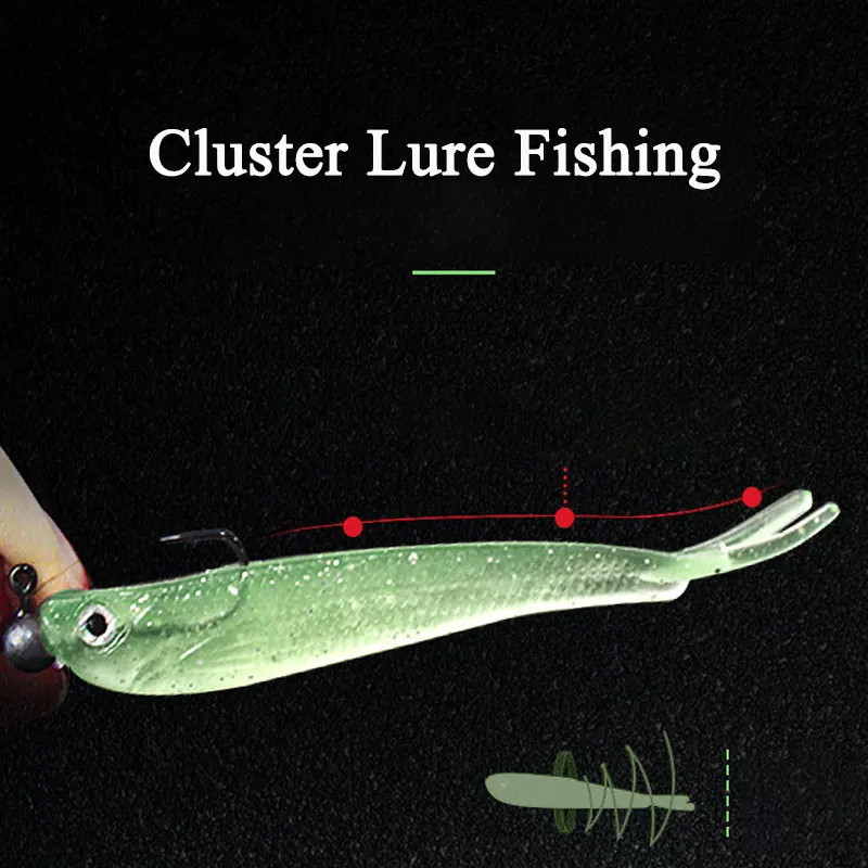 AS Cluster Soft Lure Fishing Bait Pesca Jig Head T Tail Wobbler Metal Fish Sea Bass Leurre Tackle Swim Cast Bait