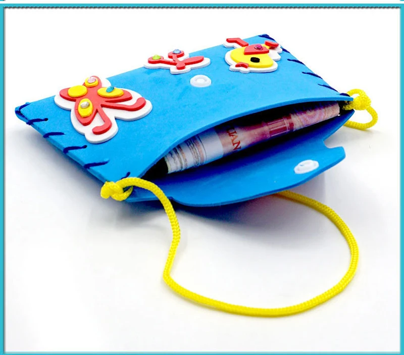 Children DIY Handmade Craft Kits Sew Your Own Purses Colorful EVA Foam Sewing Bags 3D Gem Crystal Stickers Decoration Kids Toys