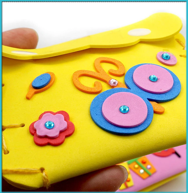 Children DIY Handmade Craft Kits Sew Your Own Purses Colorful EVA Foam Sewing Bags 3D Gem Crystal Stickers Decoration Kids Toys