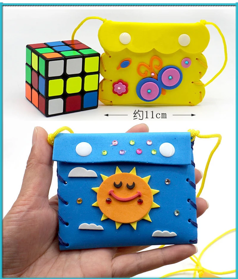 Children DIY Handmade Craft Kits Sew Your Own Purses Colorful EVA Foam Sewing Bags 3D Gem Crystal Stickers Decoration Kids Toys