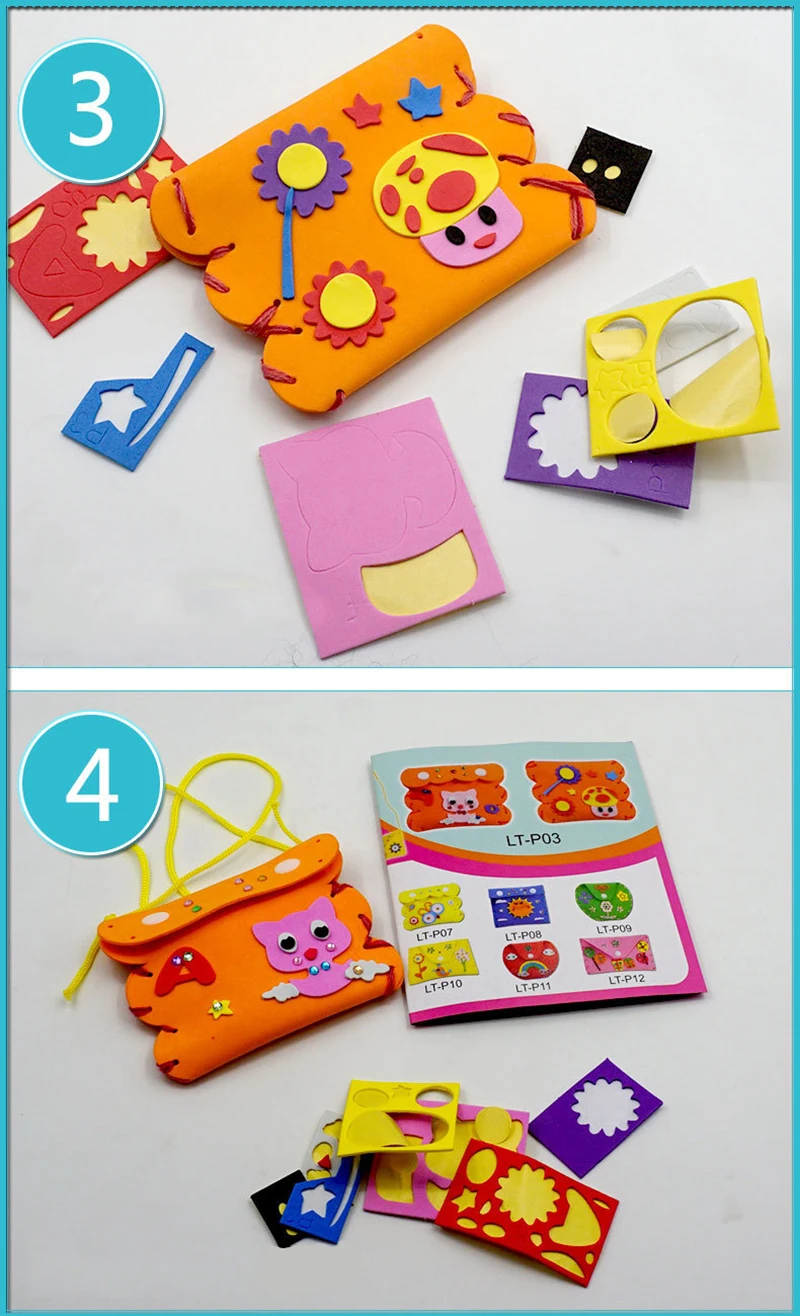 Children DIY Handmade Craft Kits Sew Your Own Purses Colorful EVA Foam Sewing Bags 3D Gem Crystal Stickers Decoration Kids Toys