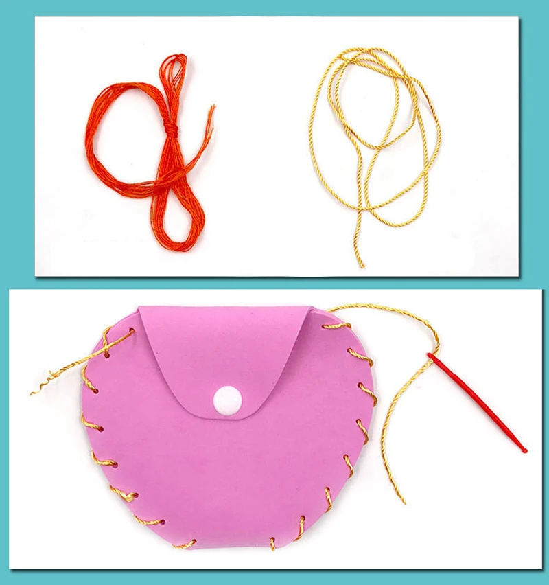 Children DIY Handmade Craft Kits Sew Your Own Purses Colorful EVA Foam Sewing Bags 3D Gem Crystal Stickers Decoration Kids Toys