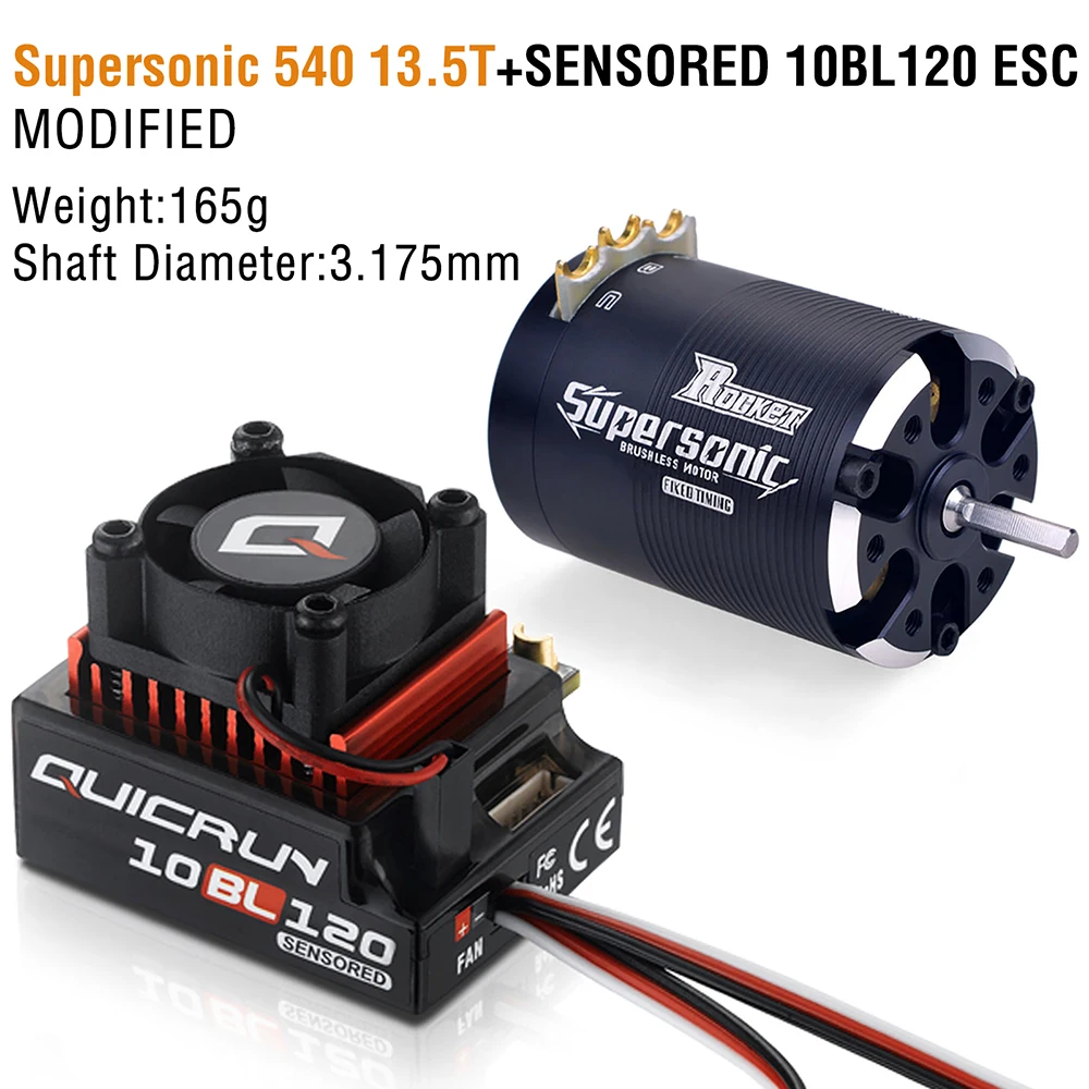 Hobbywing 10BL120 120A ESC w/Rocket Supersonic 540 4.5T 10.5T 13.5T Motor Sensored Brushless Combo for Modified 1/10 RC Car