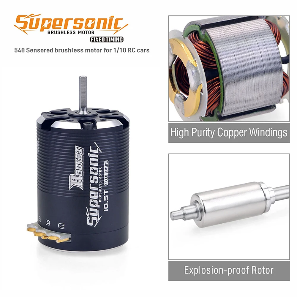 Hobbywing 10BL120 120A ESC w/Rocket Supersonic 540 4.5T 10.5T 13.5T Motor Sensored Brushless Combo for Modified 1/10 RC Car