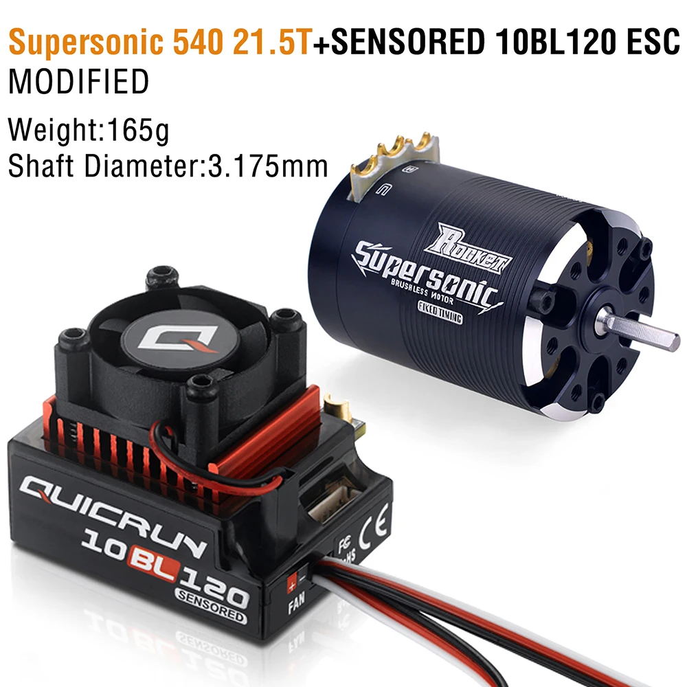 Hobbywing 10BL120 120A ESC w/Rocket Supersonic 540 4.5T 10.5T 13.5T Motor Sensored Brushless Combo for Modified 1/10 RC Car