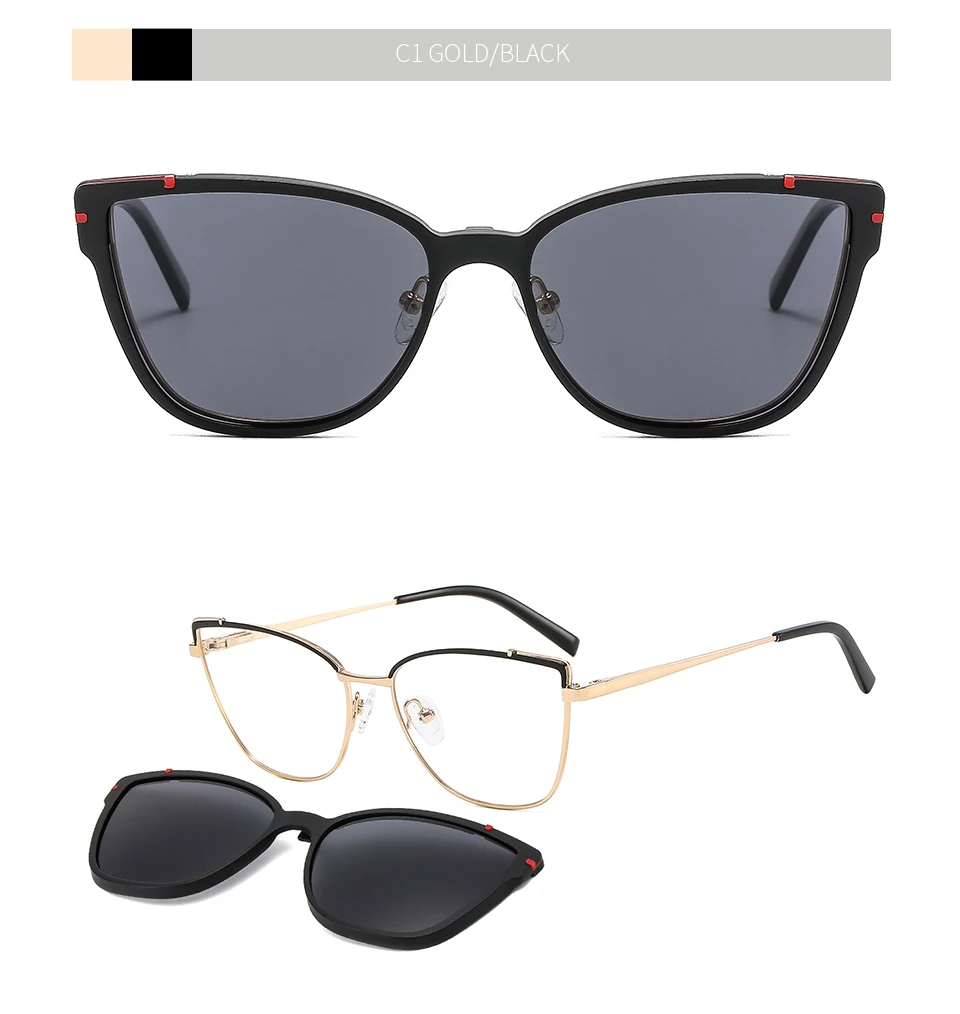 CEOFY Cat Eye Metal Retro Polarized Sunglasses Women Fashion Optical Myopia Eyeglasses Frames Prescription Frame with Clip