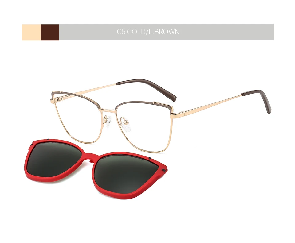 CEOFY Cat Eye Metal Retro Polarized Sunglasses Women Fashion Optical Myopia Eyeglasses Frames Prescription Frame with Clip