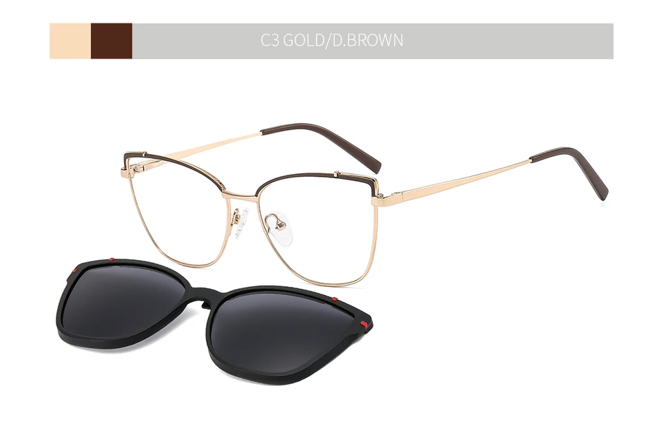 CEOFY Cat Eye Metal Retro Polarized Sunglasses Women Fashion Optical Myopia Eyeglasses Frames Prescription Frame with Clip
