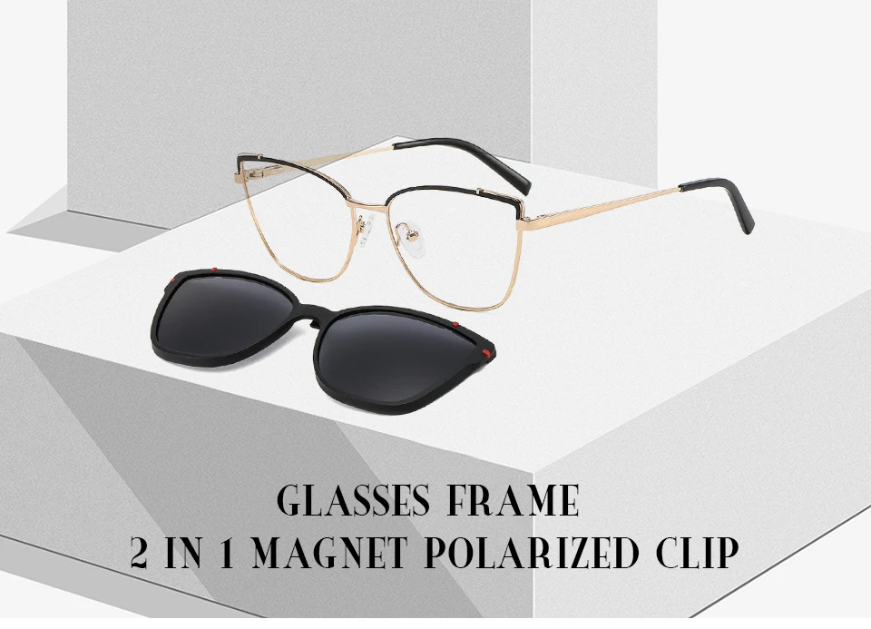CEOFY Cat Eye Metal Retro Polarized Sunglasses Women Fashion Optical Myopia Eyeglasses Frames Prescription Frame with Clip