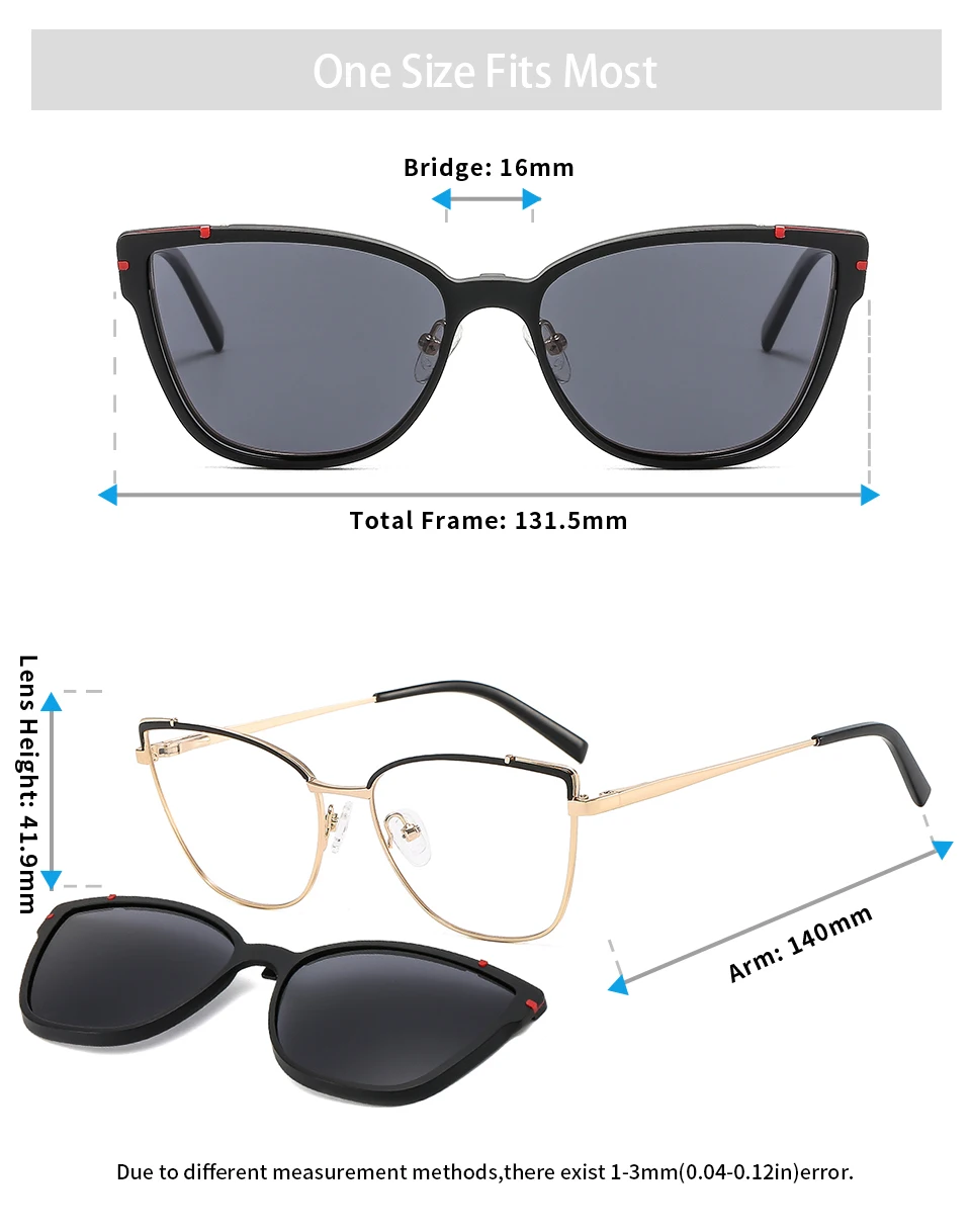 CEOFY Cat Eye Metal Retro Polarized Sunglasses Women Fashion Optical Myopia Eyeglasses Frames Prescription Frame with Clip