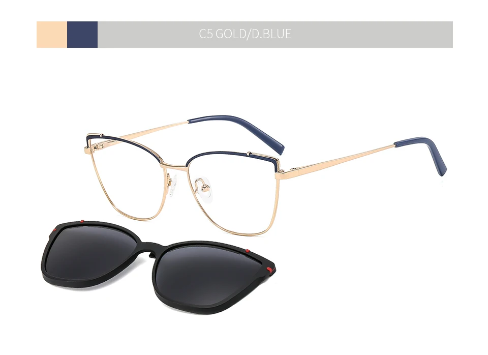CEOFY Cat Eye Metal Retro Polarized Sunglasses Women Fashion Optical Myopia Eyeglasses Frames Prescription Frame with Clip