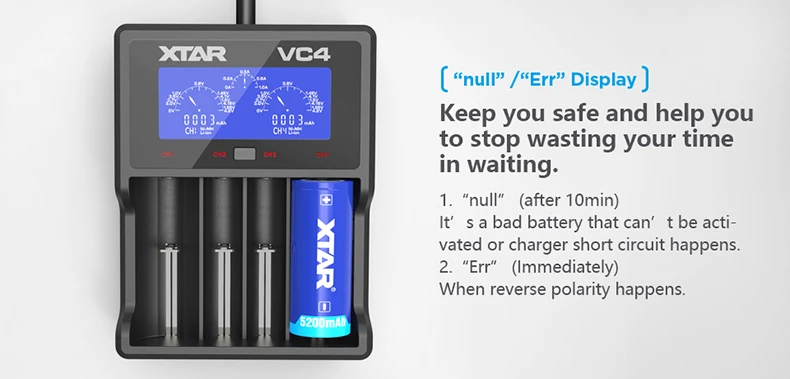 XTAR VC4 18650 Battery Charger 1.2V AAA AA Batteries LCD Display Charging 3.6V Rechargeable LiIon Batteries 10400-32650CHARGER