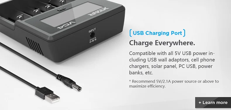 XTAR VC4 18650 Battery Charger 1.2V AAA AA Batteries LCD Display Charging 3.6V Rechargeable LiIon Batteries 10400-32650CHARGER
