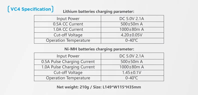 XTAR VC4 18650 Battery Charger 1.2V AAA AA Batteries LCD Display Charging 3.6V Rechargeable LiIon Batteries 10400-32650CHARGER