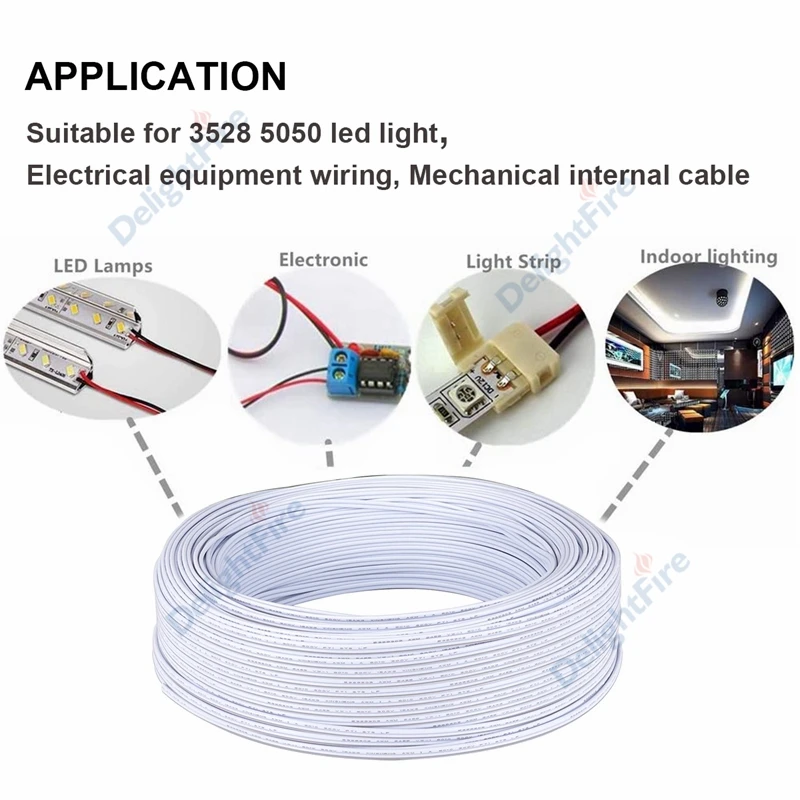 2pin 12V LED Cable 10m 28 26 24 22 20 18 AWG PVC Tinned Copper Electrical Wires For LED Strip Light Extension Speaker Audio