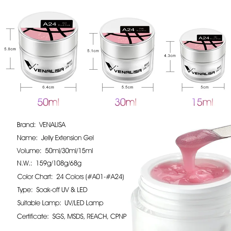 50ml Venalisa TPO FREE Soak off Thick Jelly Gel UV Construction Gel Builder Extend 24 Color Camouflage Milky White Hard Nail Gel