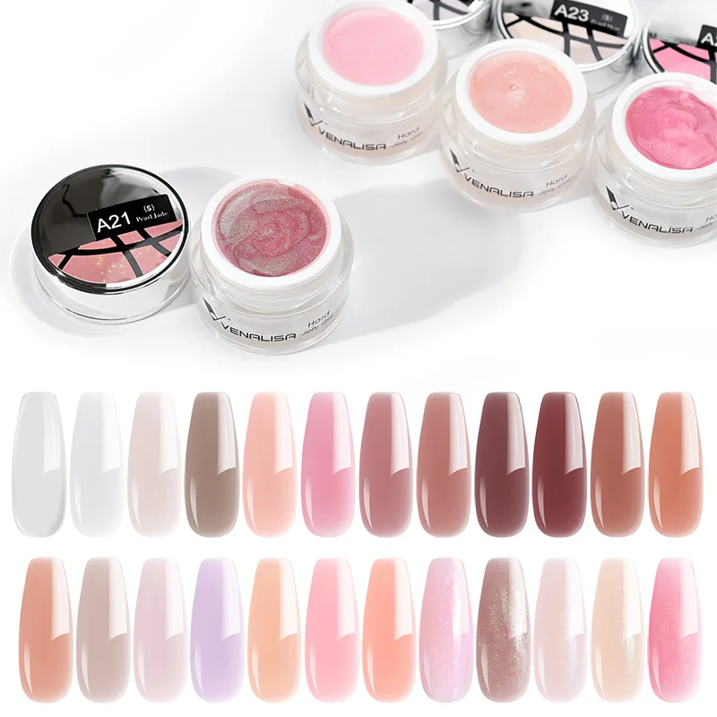 50ml Venalisa TPO FREE Soak off Thick Jelly Gel UV Construction Gel Builder Extend 24 Color Camouflage Milky White Hard Nail Gel