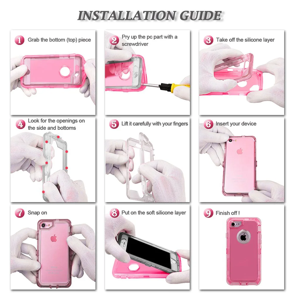 3 IN1 For iPhone 15 14 11 12 13 16Pro Max MINI XR XS X XSMAX SE 6 7 8 Plus Transparent Shockproof Armor Glossy Plain Phone Cover