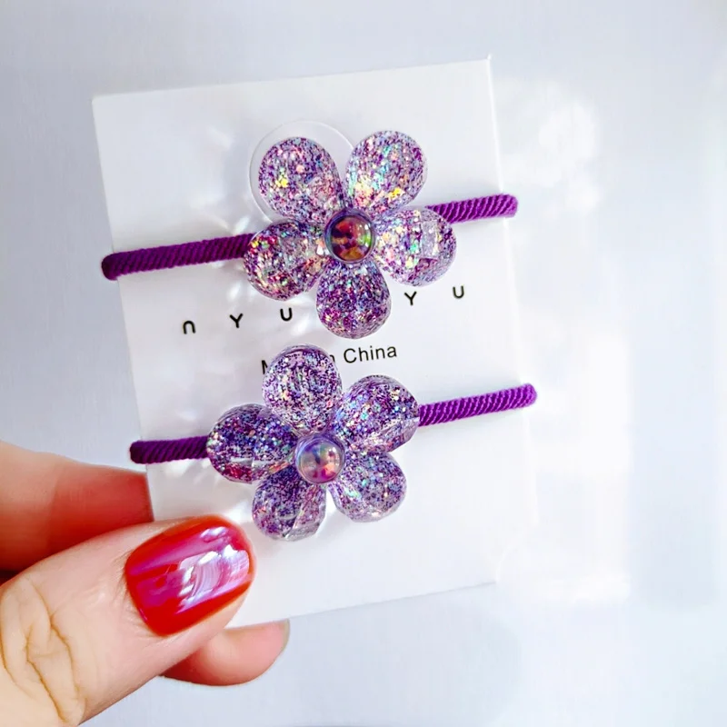 2PCS Cute Cartoon Shiny Transparent Bear Kids Elastic Hair Bands Children Hair Ties Girls Hair Accessories Baby Headdress