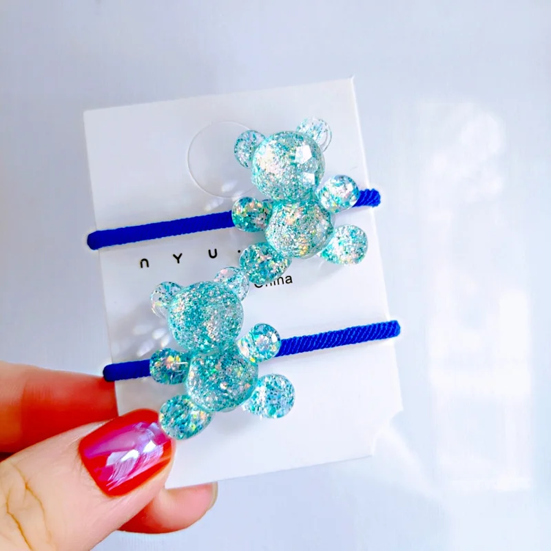2PCS Cute Cartoon Shiny Transparent Bear Kids Elastic Hair Bands Children Hair Ties Girls Hair Accessories Baby Headdress