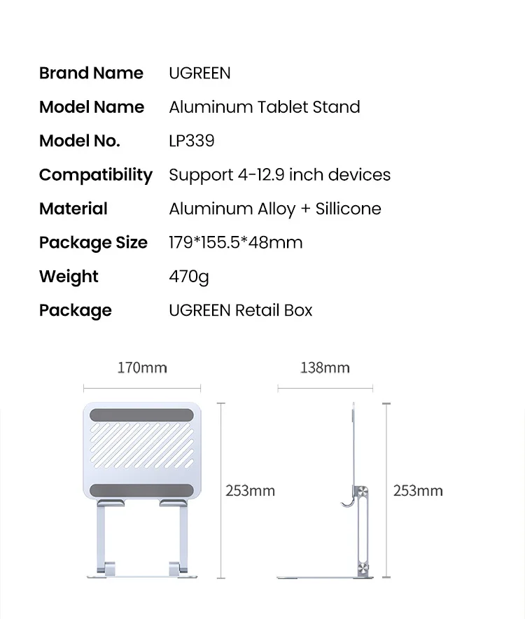 UGREEN Tablet Phone Stand Aluminum iPad Stand For iPad Pro iPhone Xiaomi Tablet Support Laptop Stand Phone Holder Tablet Stand